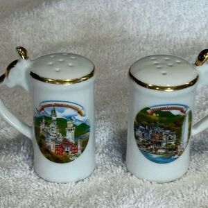 Schloss Neuschwanstein Mini Porcelain Salt and Pepper Shakers W/Gold Trim